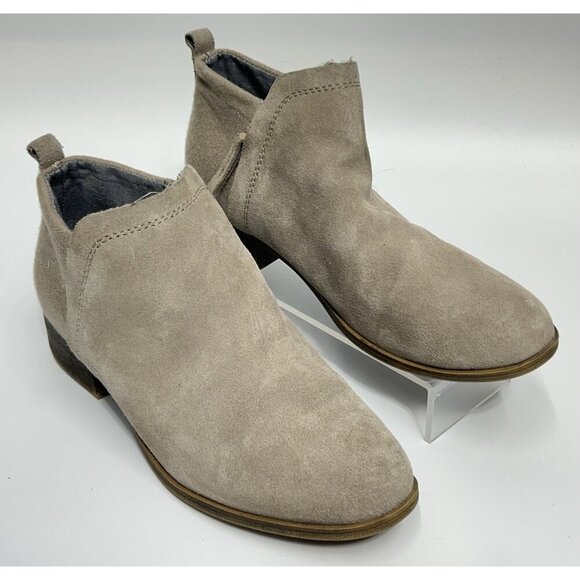 Toms Boots Womens Deia Ankle Bootie Size 8.5 Taupe Suede Leather Wool Side Zip - Picture 2 of 8